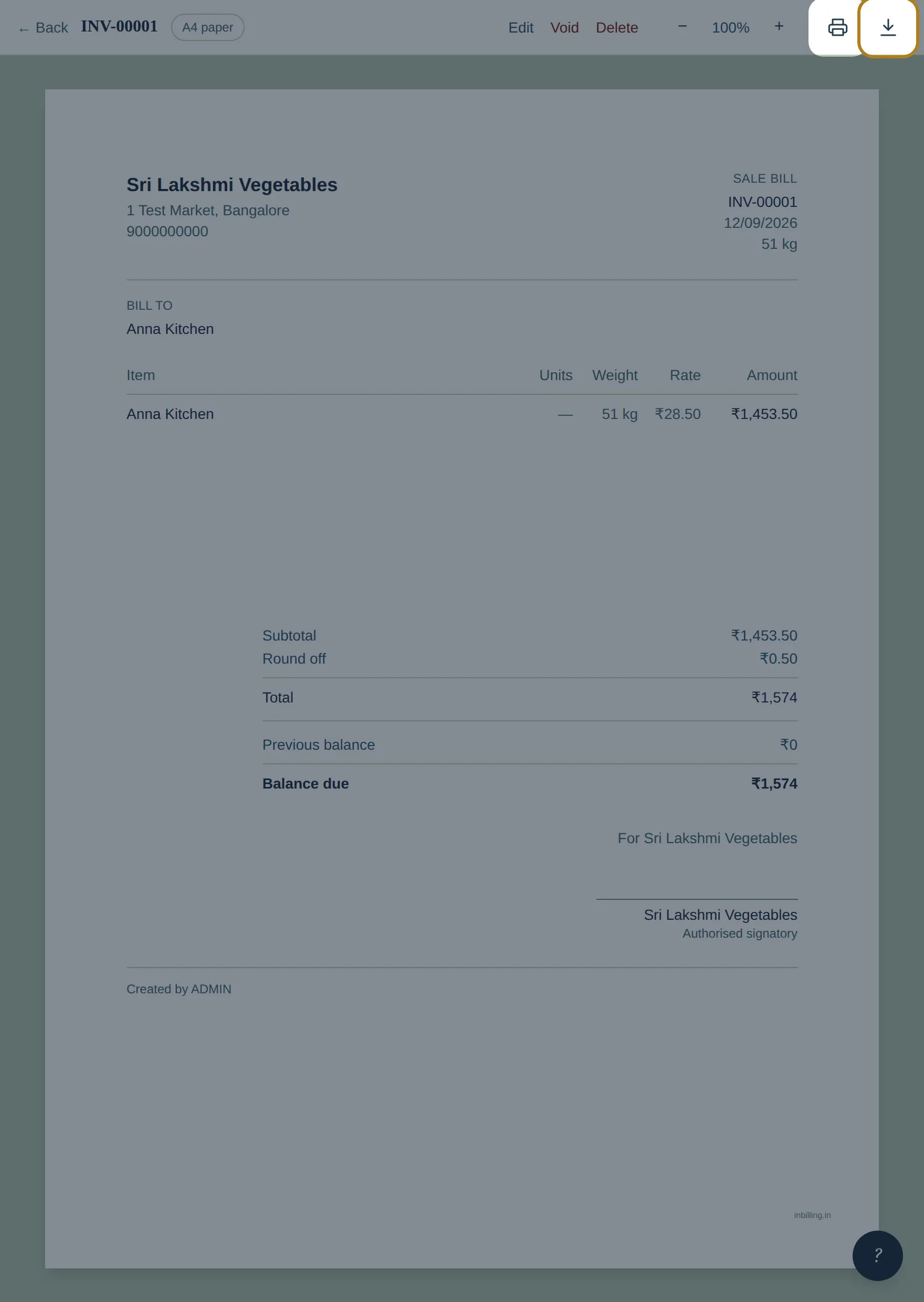 Print and Download PDF highlighted above the bill