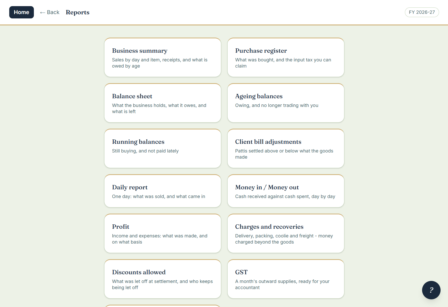 The reports menu